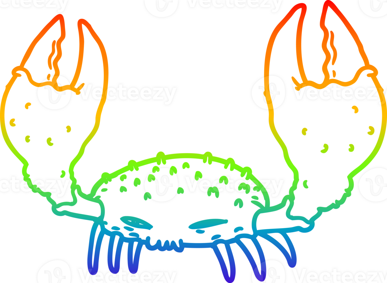 rainbow gradient line drawing of a cartoon crab png