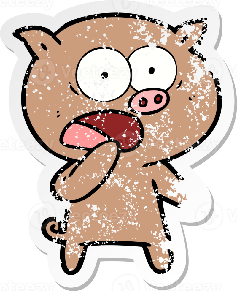 autocollant en détresse d'un dessin animé de cochon choqué png