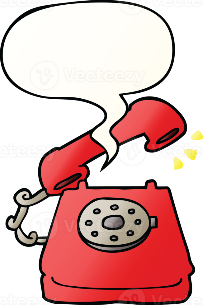 cartoon ringing telephone with speech bubble in smooth gradient style png