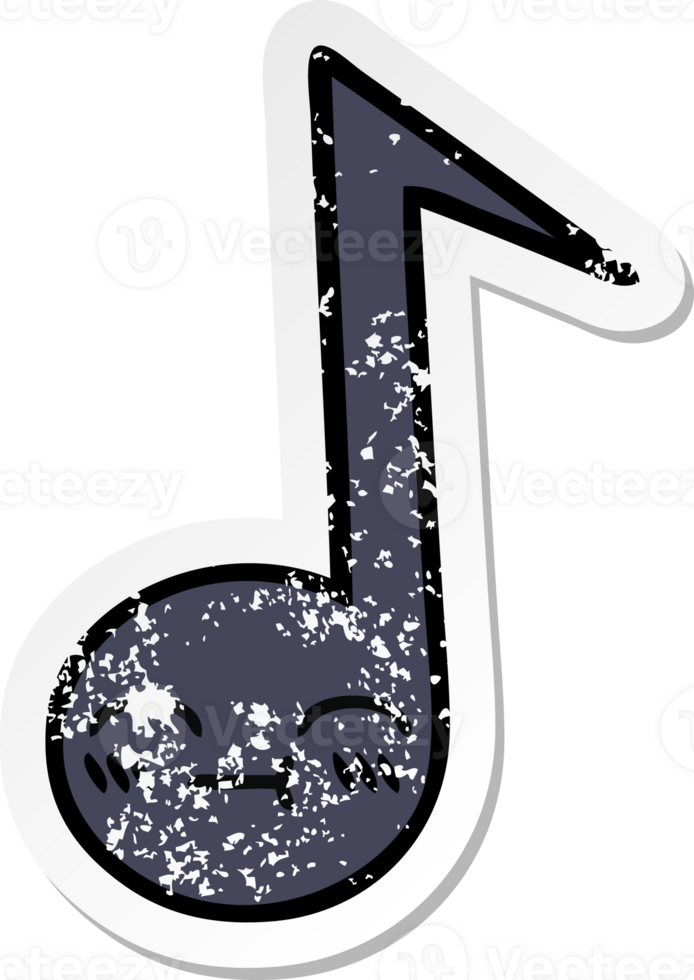 distressed sticker of a cute cartoon musical note png
