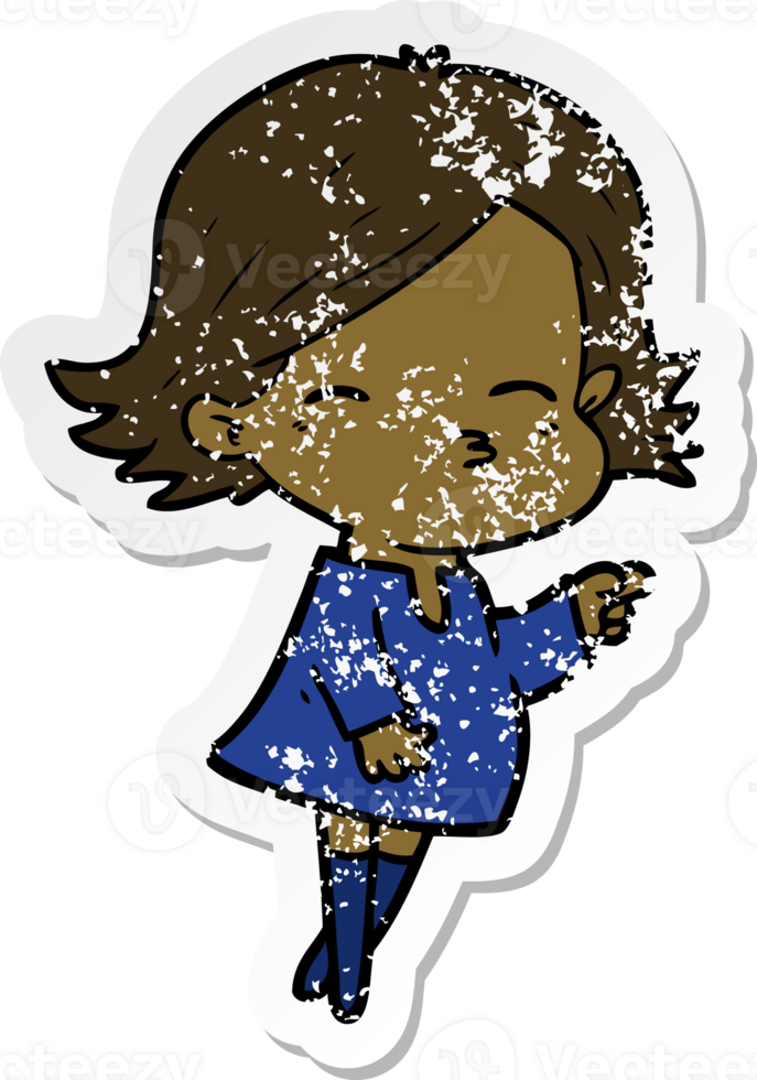 distressed sticker of a cartoon woman pointing png