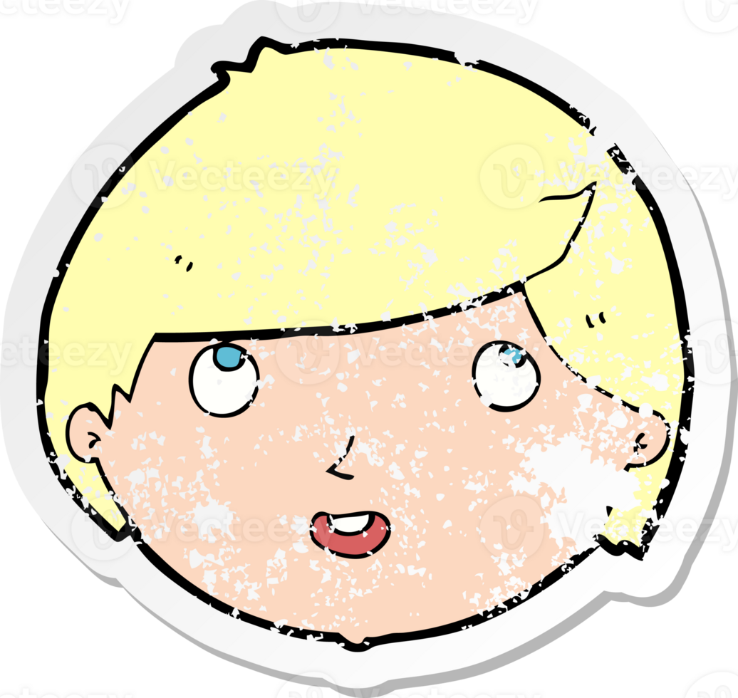 retro distressed sticker of a cartoon happy face png
