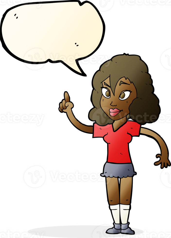 cartoon pretty woman with idea with speech bubble png
