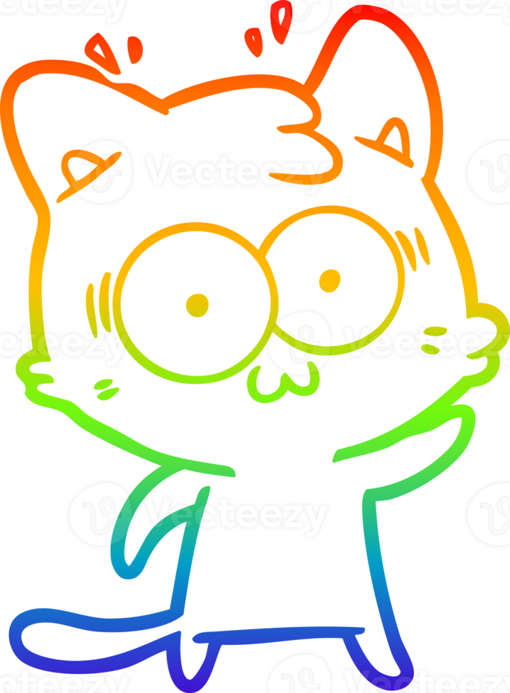 rainbow gradient line drawing of a cartoon surprised cat png