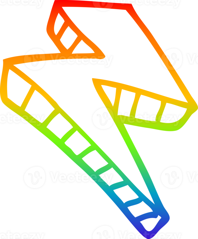 rainbow gradient line drawing of a cartoon lightning bolt png