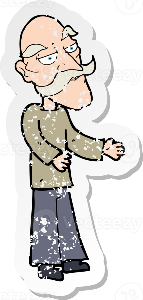 retro distressed sticker of a cartoon old man with mustache png