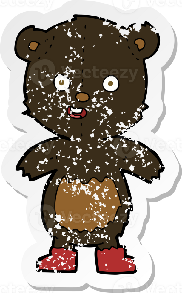 retro distressed sticker of a cartoon happy teddy bear in boots png
