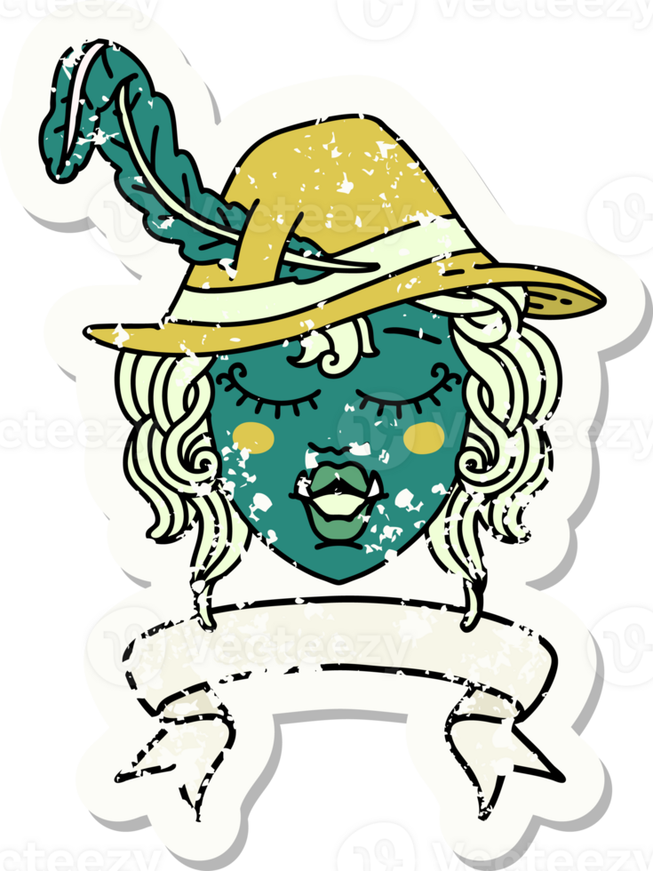 Retro Tattoo Style singing half orc bard character with banner png