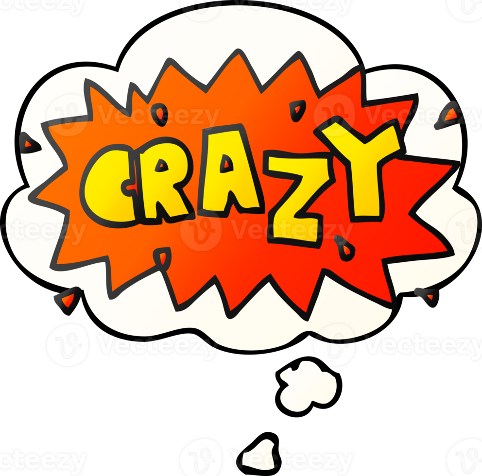 cartoon word crazy with thought bubble in smooth gradient style png
