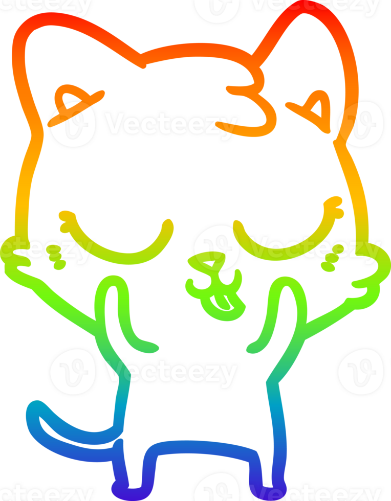 rainbow gradient line drawing of a cartoon cat png