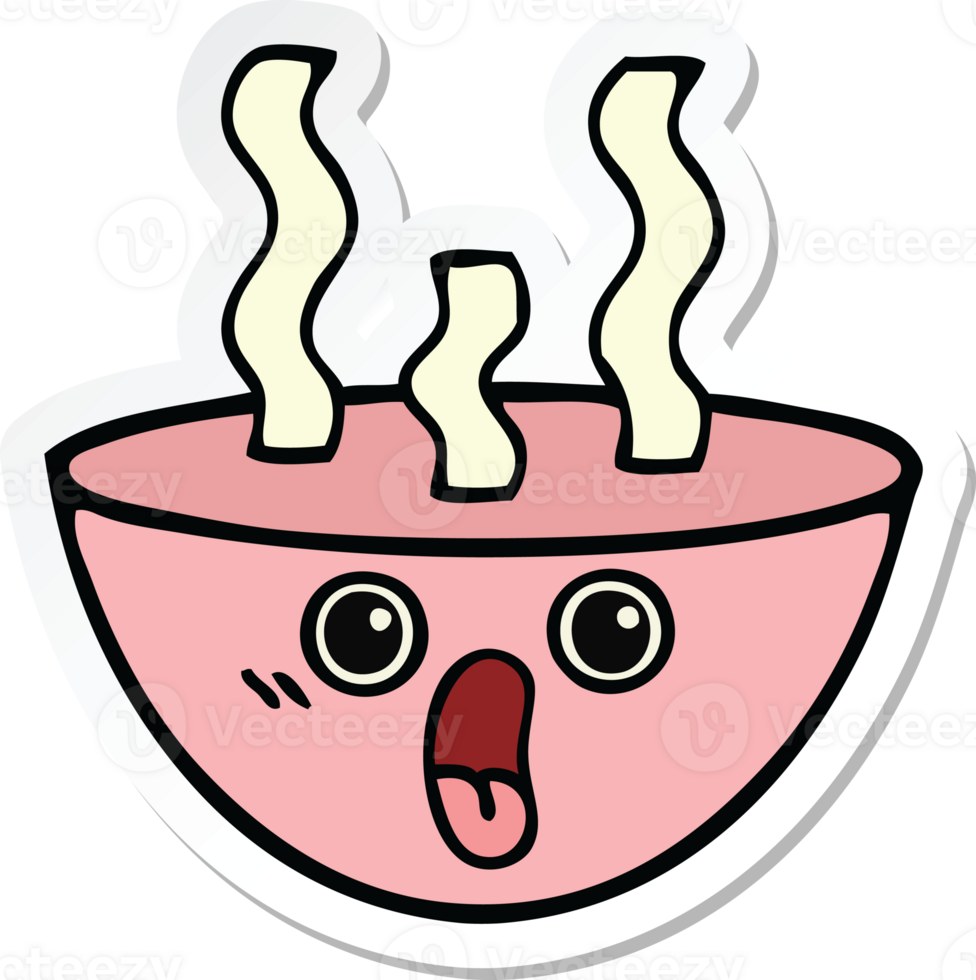 sticker of a cute cartoon bowl of hot soup png