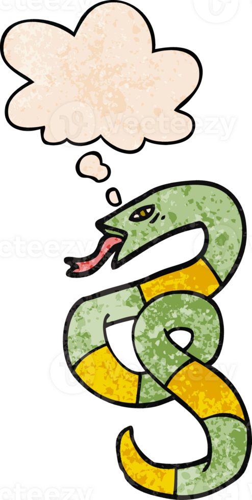 cartoon snake with thought bubble in grunge texture style png