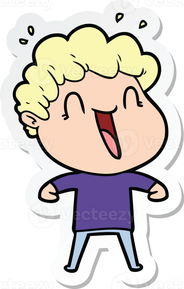 sticker of a cartoon happy man laughing png