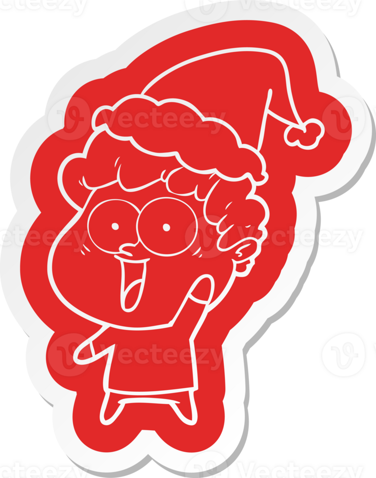 quirky cartoon  sticker of a happy man wearing santa hat png