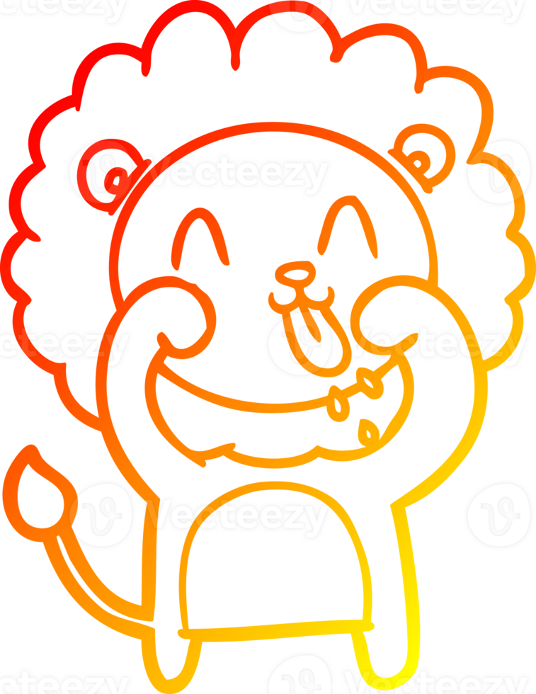 warm gradient line drawing of a happy cartoon lion png