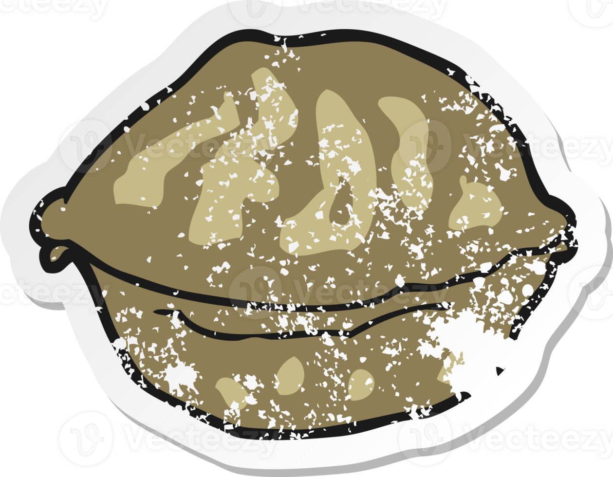 retro distressed sticker of a cartoon walnut in shell png