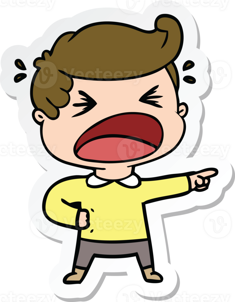 sticker of a cartoon shouting man pointing finger png