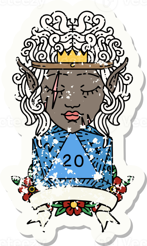 Retro Tattoo Style elf barbarian character with natural twenty dice roll png