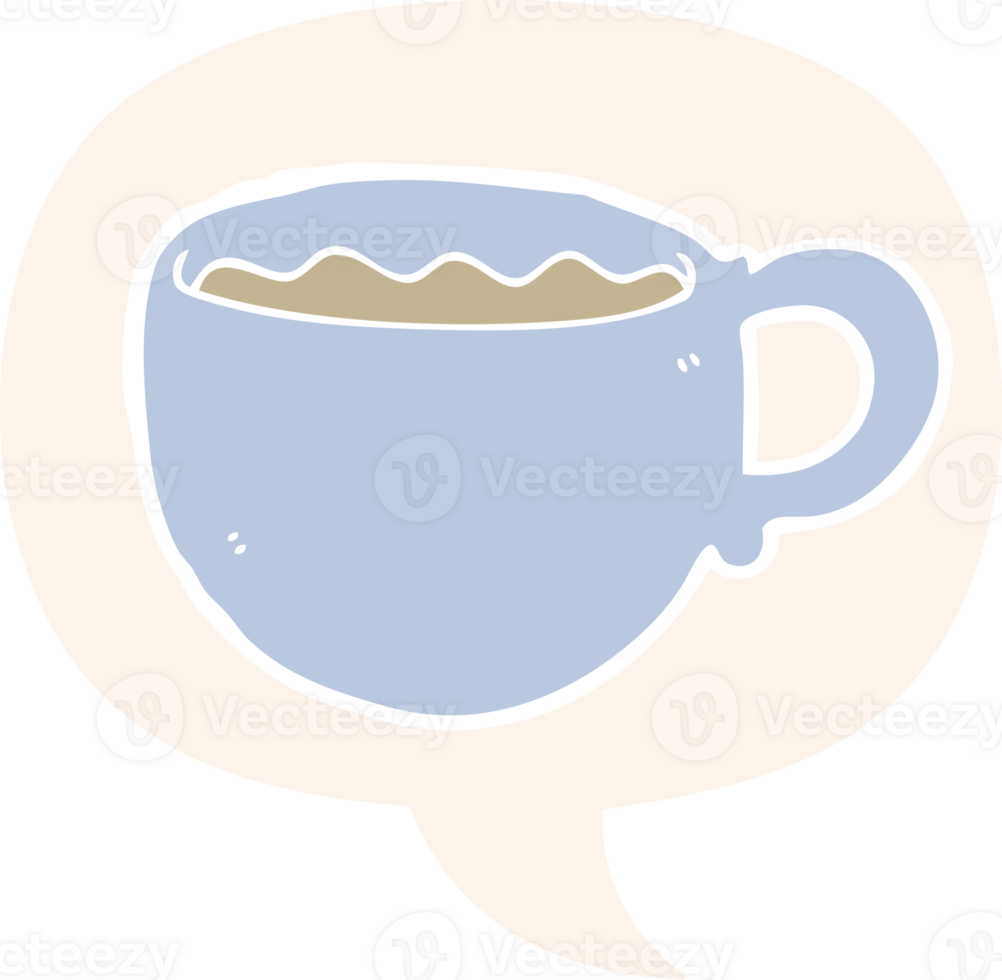 cartoon coffee cup with speech bubble in retro style png