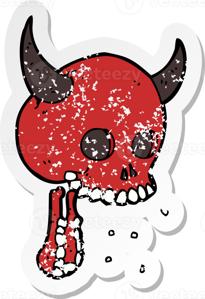 retro distressed sticker of a cartoon spooky skull png