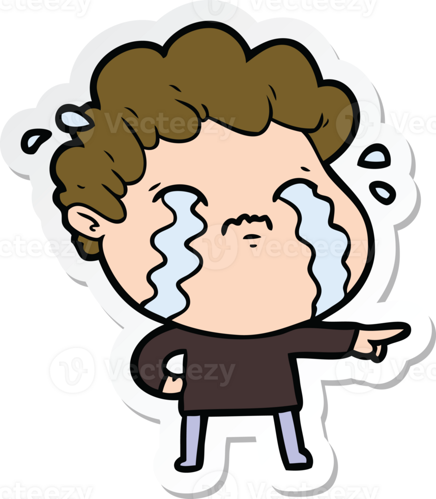 sticker of a cartoon man crying png