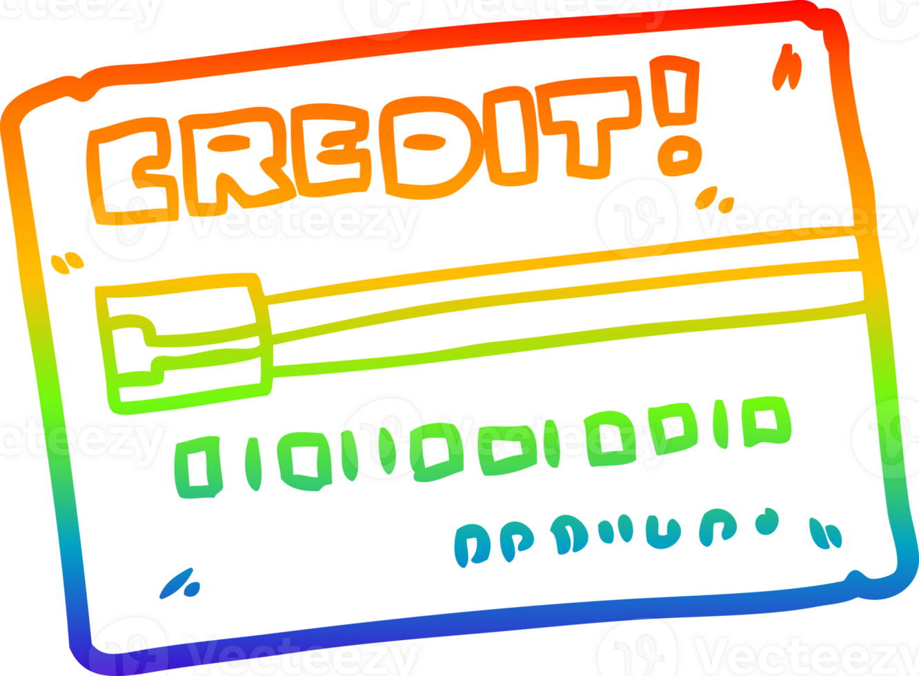 rainbow gradient line drawing of a cartoon credit card png
