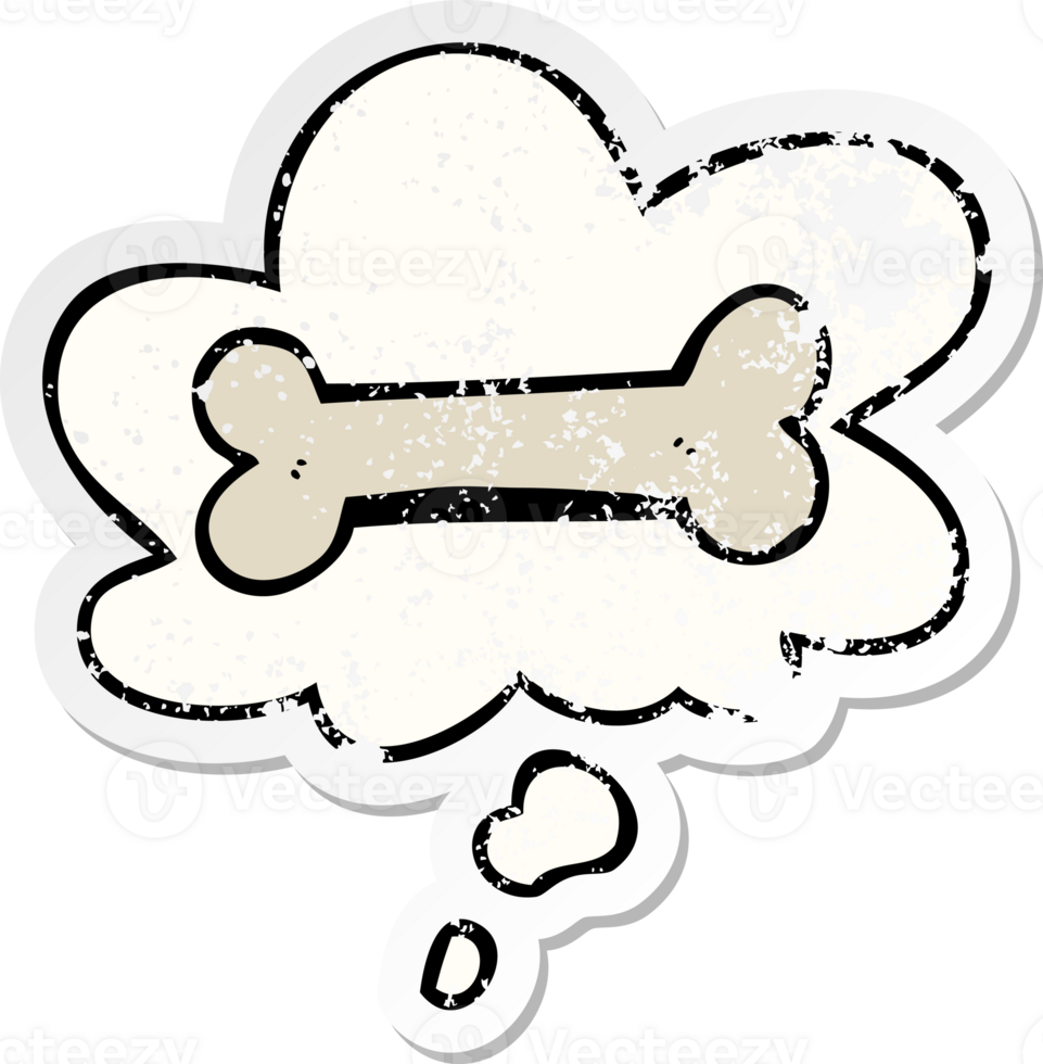 cartoon bone with thought bubble as a distressed worn sticker png