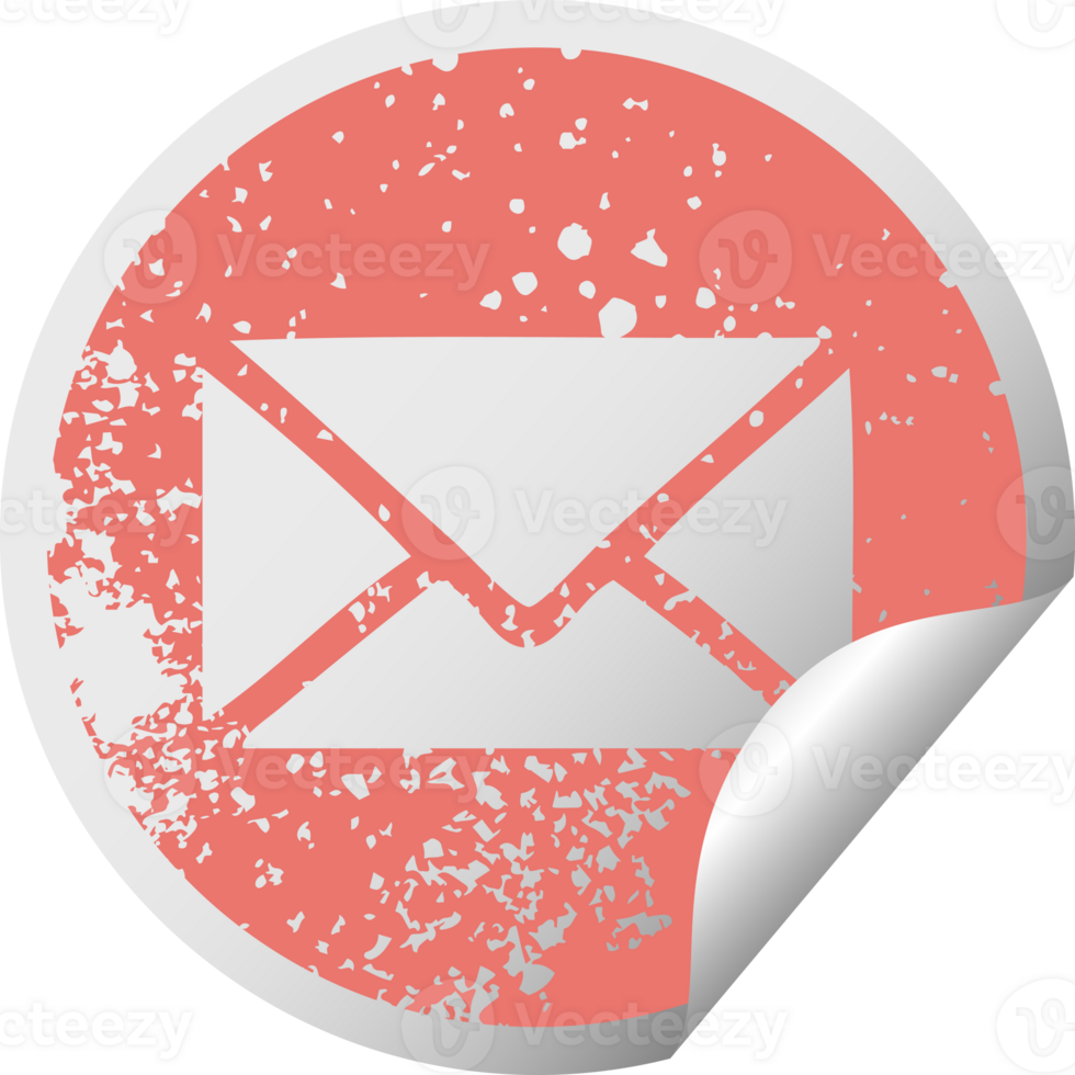 distressed circular peeling sticker symbol of a paper envelope png