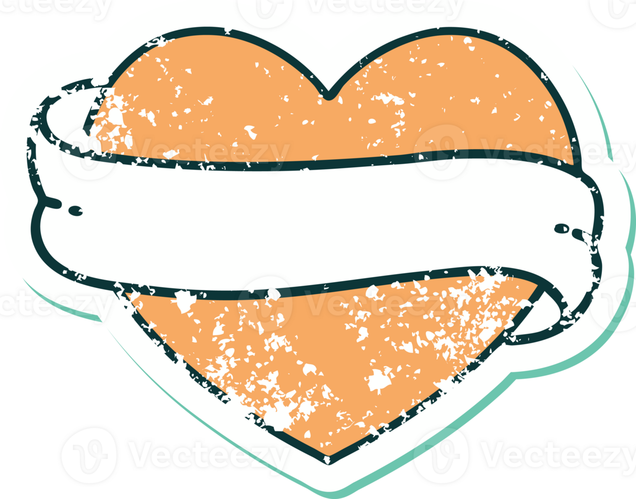 iconic distressed sticker tattoo style image of a heart and banner png