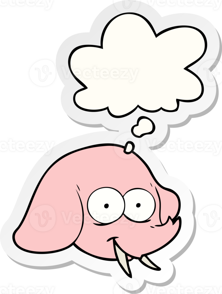 cartoon elephant face with thought bubble as a printed sticker png