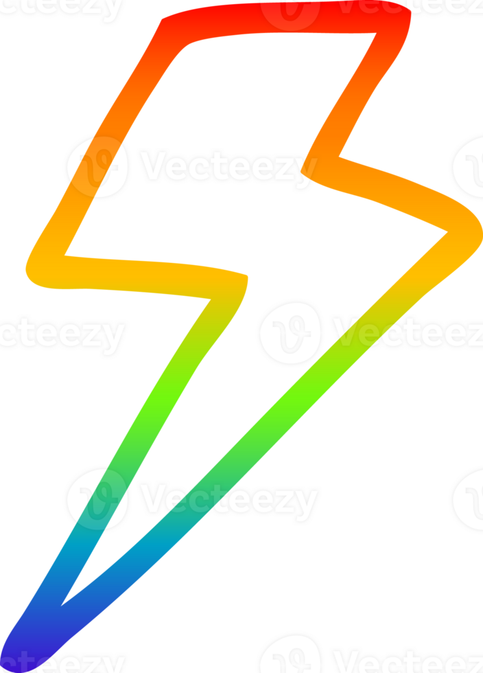 rainbow gradient line drawing of a cartoon lightning bolt png