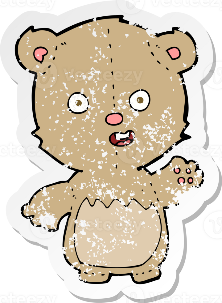 retro distressed sticker of a cartoon teddy bear png