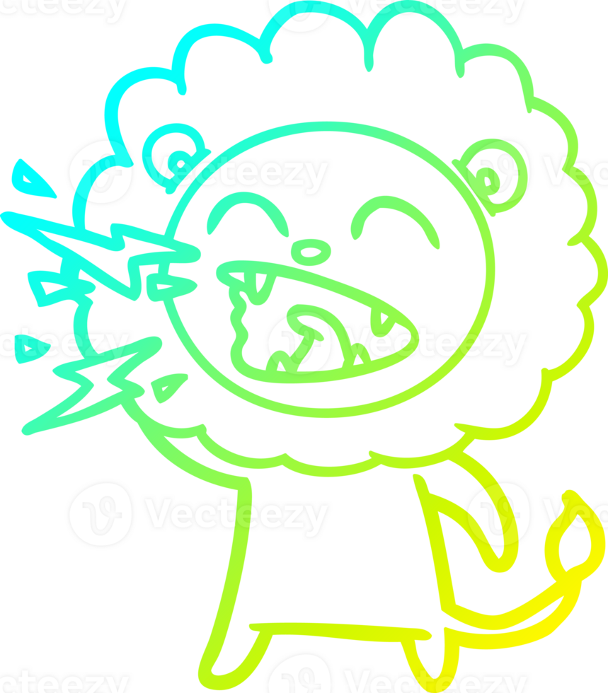 cold gradient line drawing of a cartoon roaring lion png