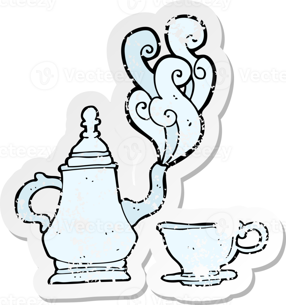 retro distressed sticker of a cartoon tea set png