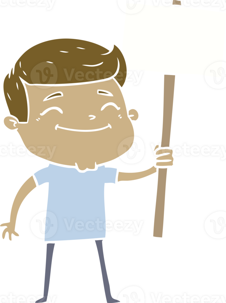 happy flat color style cartoon man with placard png