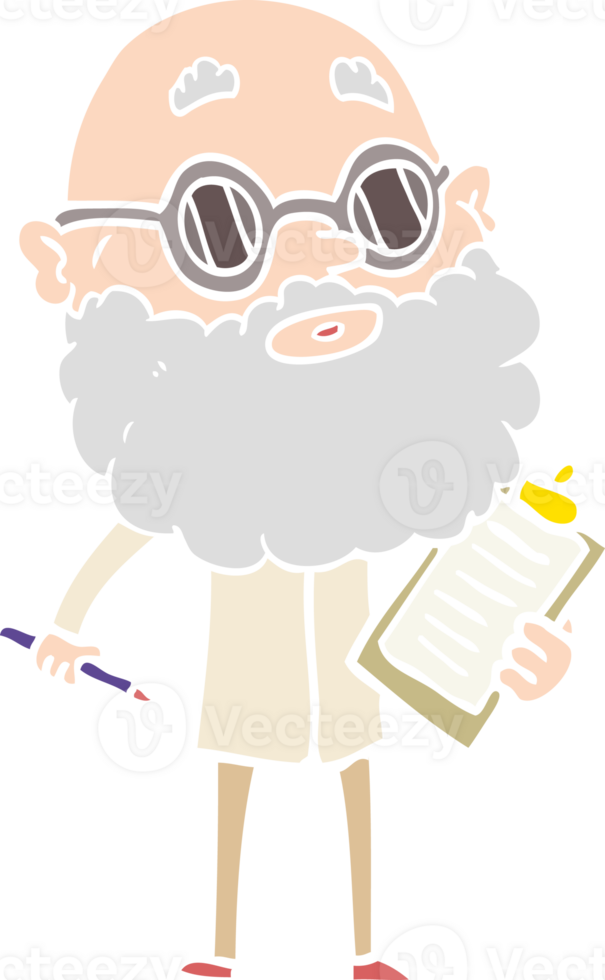 flat color style cartoon curious man with beard and sunglasses png