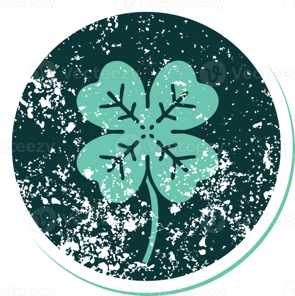 iconic distressed sticker tattoo style image of a 4 leaf clover png