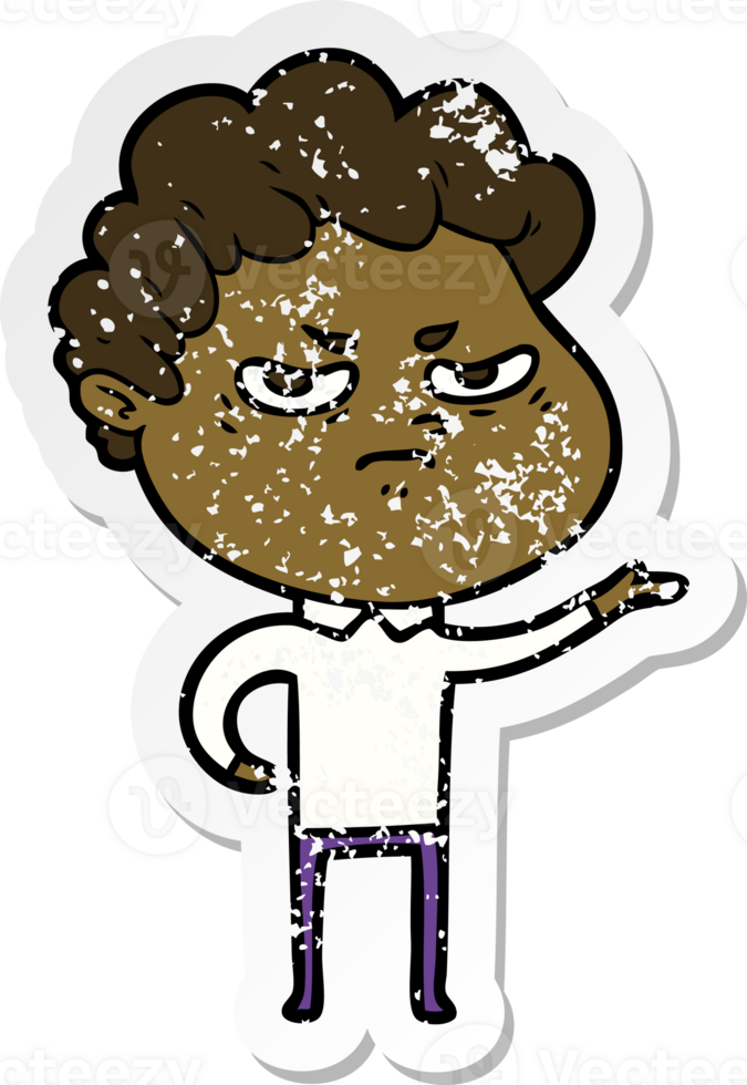 distressed sticker of a cartoon angry man png
