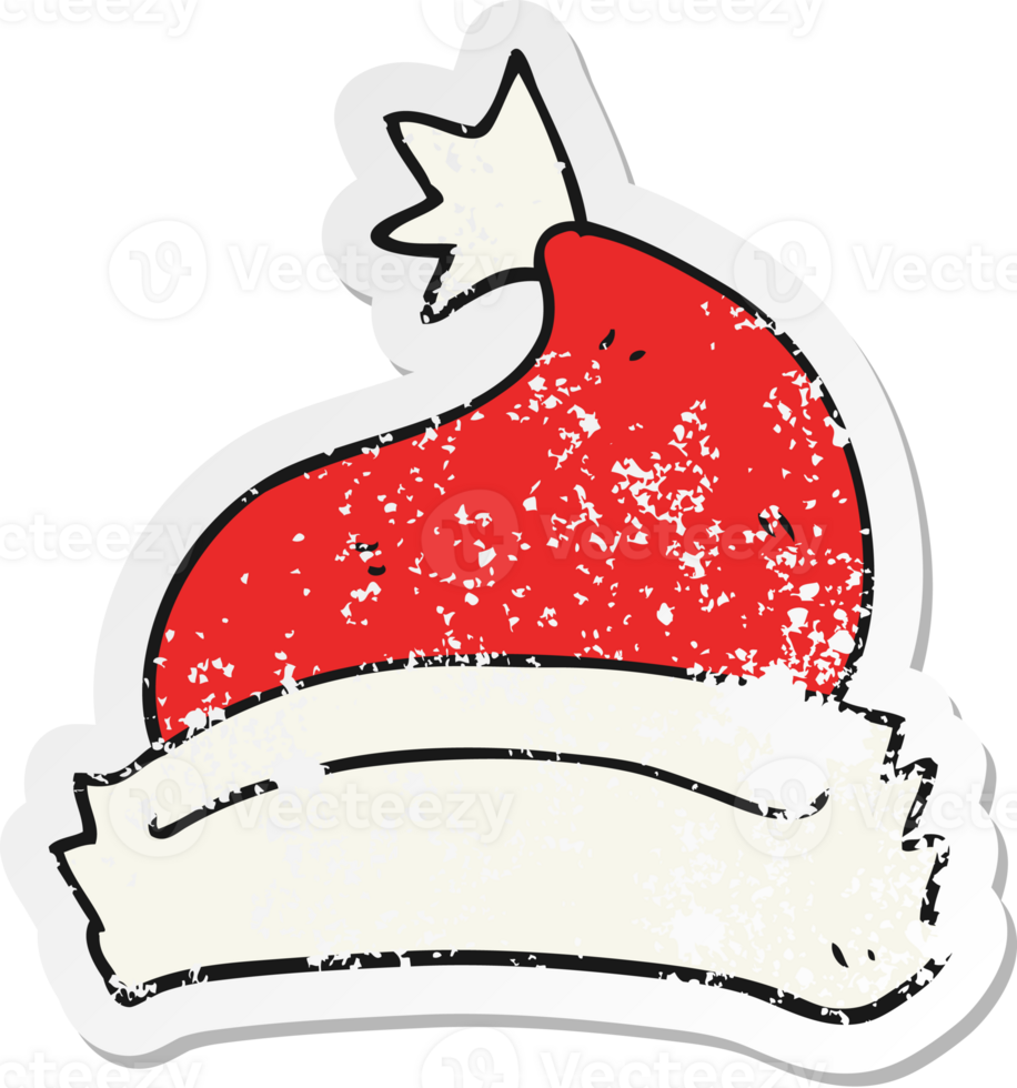 retro distressed sticker of a cartoon christmas hat png