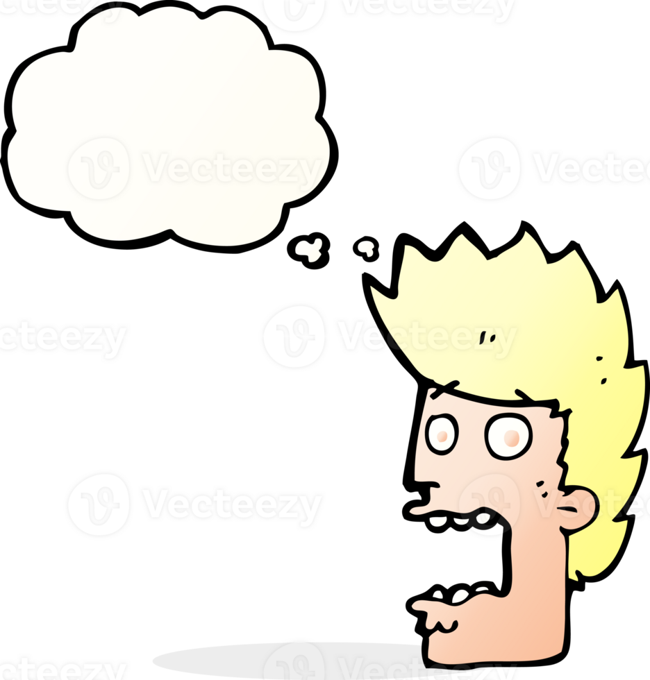 cartoon terrified man with thought bubble png