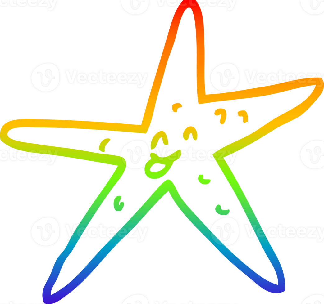 rainbow gradient line drawing of a cartoon star fish png