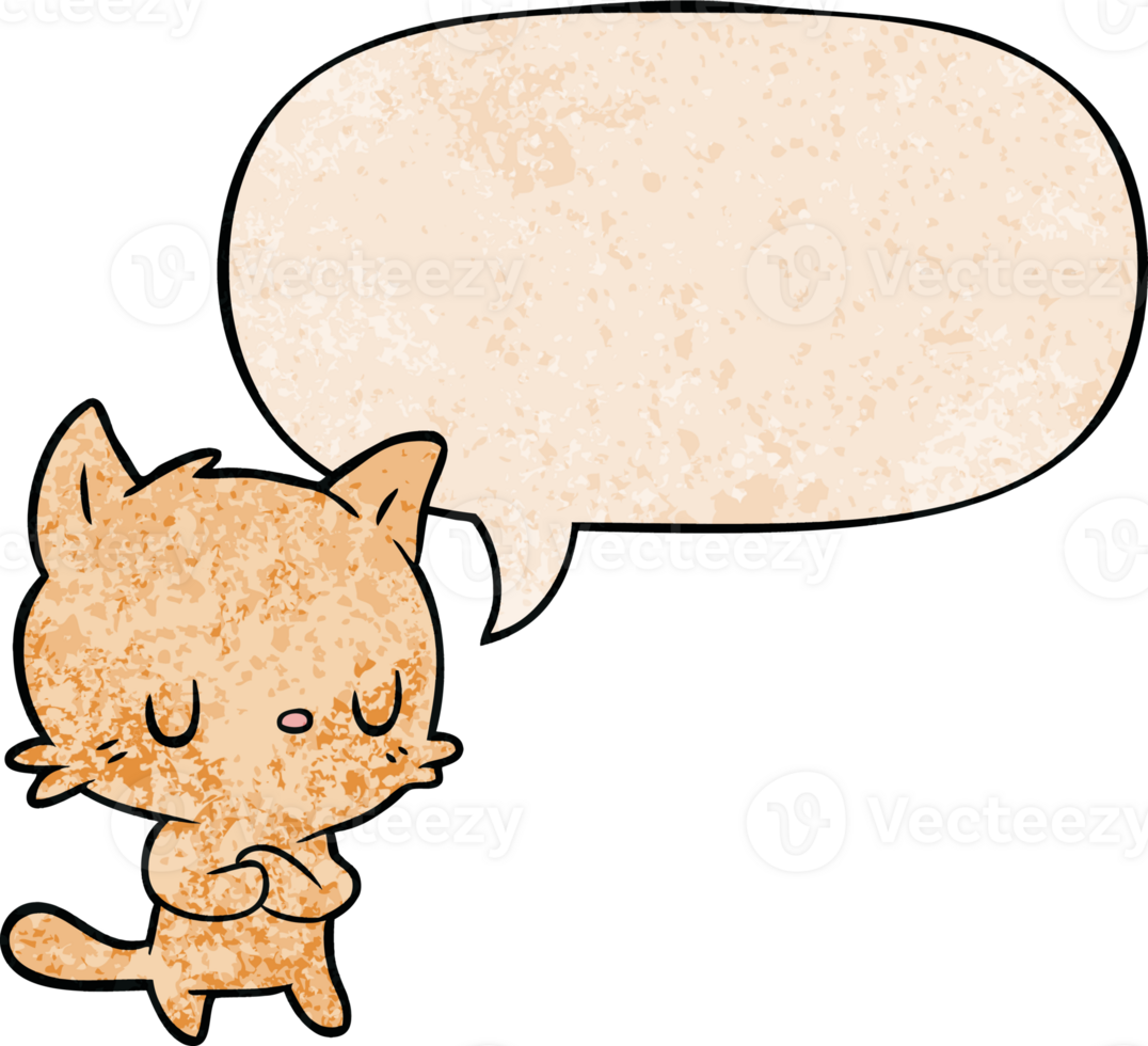 cute cartoon cat with speech bubble in retro texture style png
