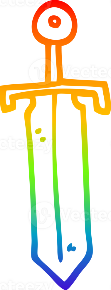 rainbow gradient line drawing of a cartoon bronze sword png