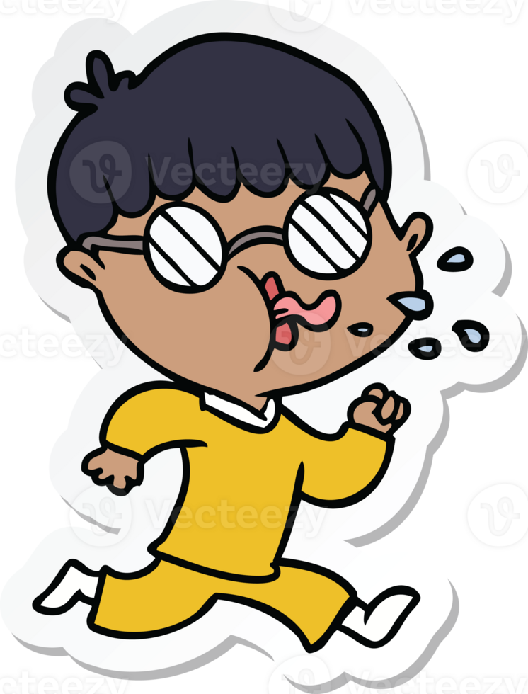 sticker of a cartoon boy wearing spectacles and running png
