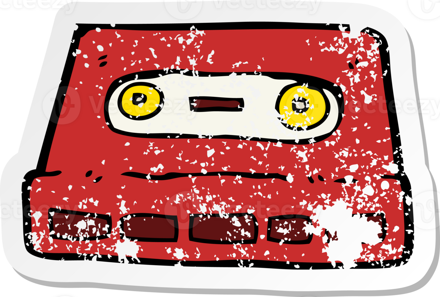 retro distressed sticker of a cartoon cassette tape png