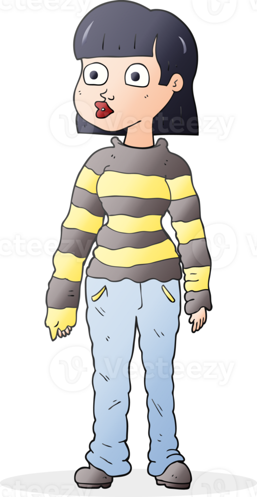 drawn cartoon woman in casual clothes png