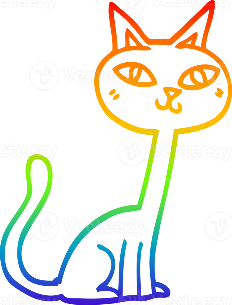 rainbow gradient line drawing of a cartoon cat png