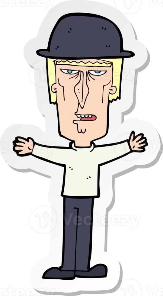 sticker of a cartoon man wearing bowler hat png