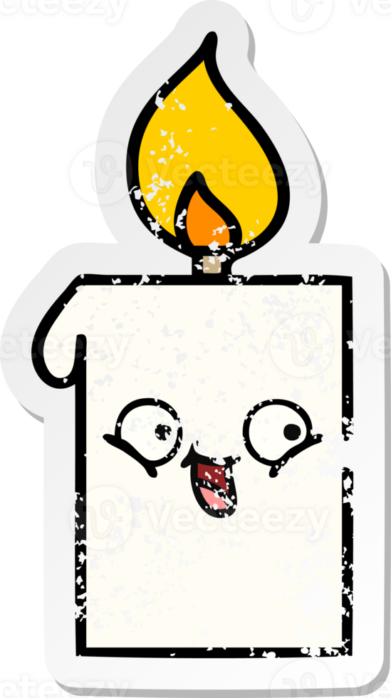 distressed sticker of a cute cartoon lit candle png