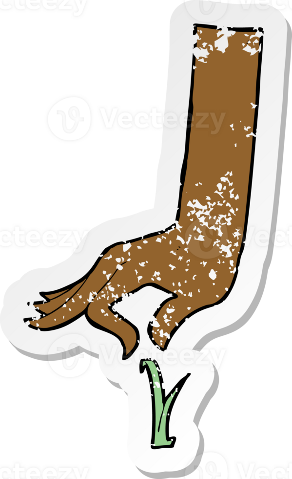 adesivo retrò in difficoltà di un cartone animato che raccoglie a mano la lama d'erba png